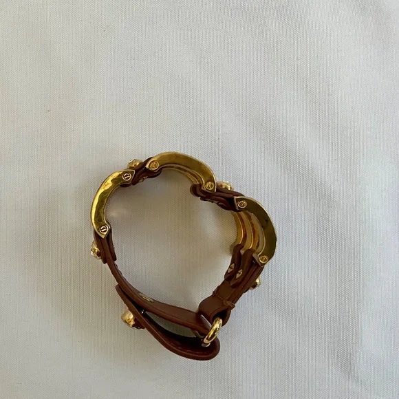 Henri Bendel Logo Cuff Bracelet Vintage Goldtone,  Tortoise & Rhinstone - Picture 7 of 7